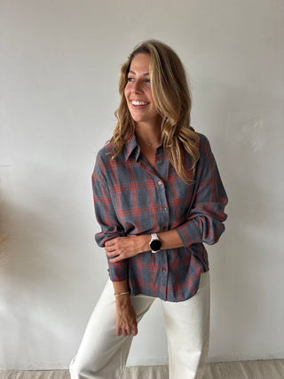 Grey orange checked shirt