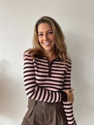 pink brown striped top