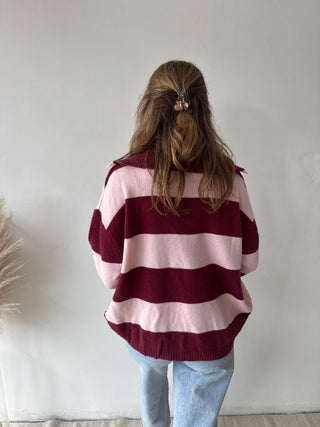 Burgundy pink striped knit