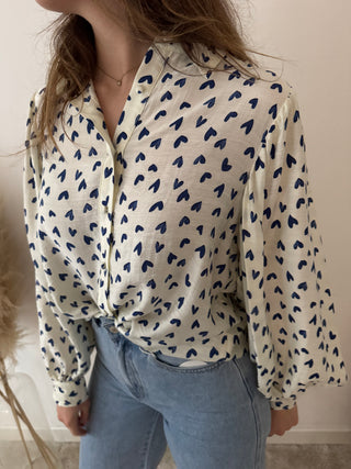 Blue hearts white blouse