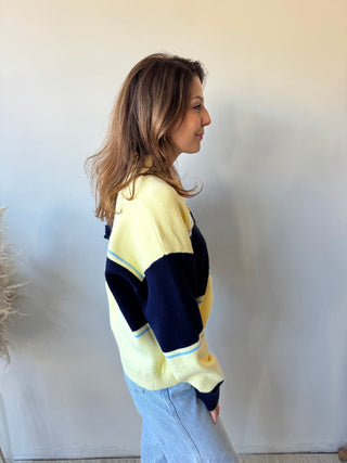 Blue yellow polo sweater
