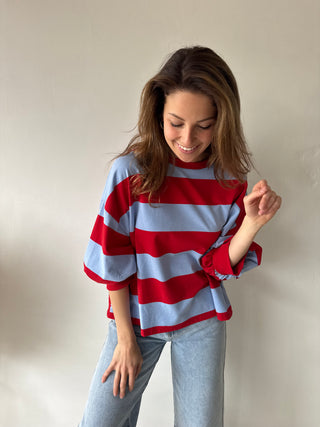 Blue red striped top