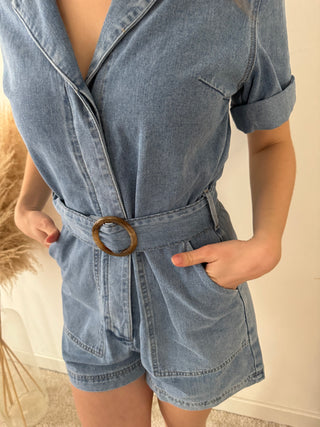 Denim belt playsuit