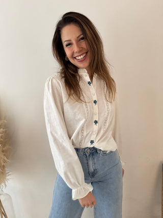 Blue flowers white blouse