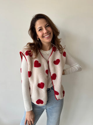 Red hearts beige bodywarmer