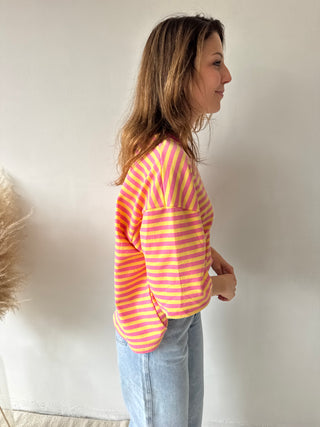 Pink yellow striped amour t-shirt