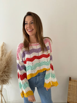 Colorful crochet long sleeves top