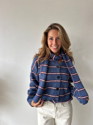 Burgundy blue striped scarf knit
