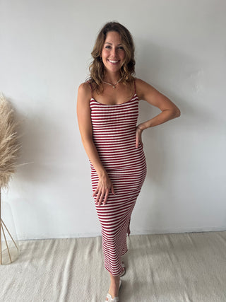 Red striped bodycon dress