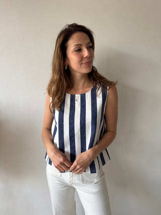 Denim blue striped top