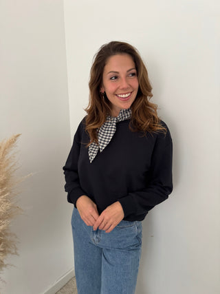 Simple navy scarf sweater