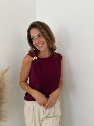 Gold detail burgundy top