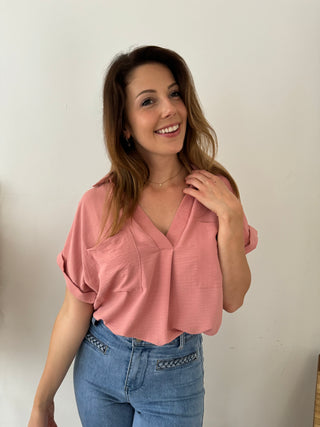 Old pink pocket blouse