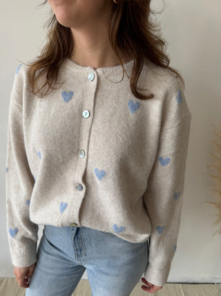 Blue hearts beige knit