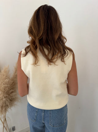 Gold detail beige top