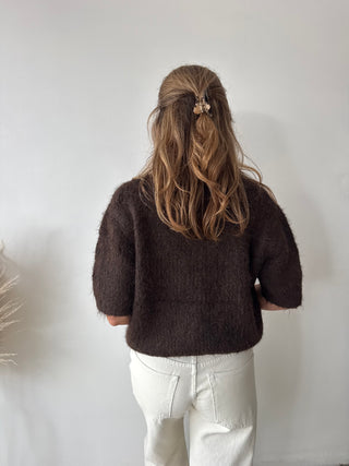 Brown short sleeves button knit