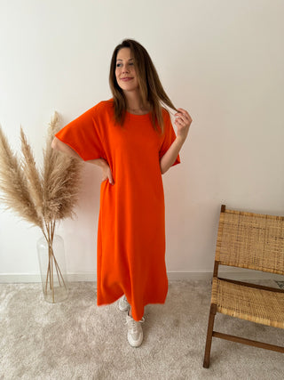 Orange split sweater dress