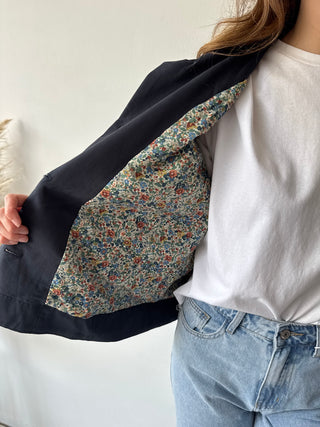 Flower detail navy trench jacket