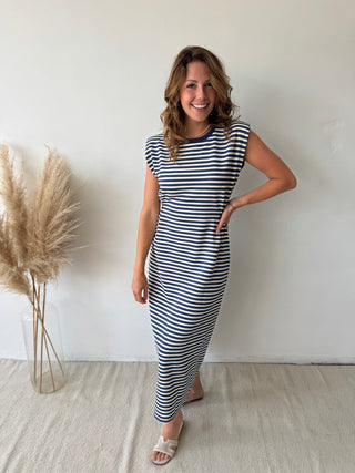 Blue striped maxi dress