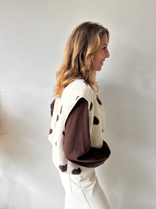 Brown hearts beige teddy vest