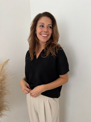 Short sleeves soft black knit