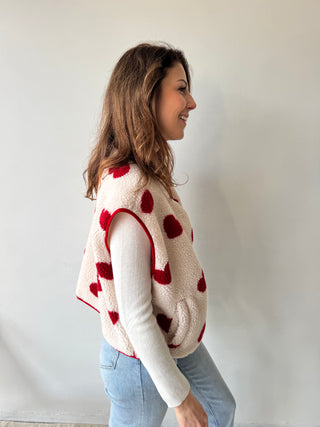 Red hearts beige bodywarmer