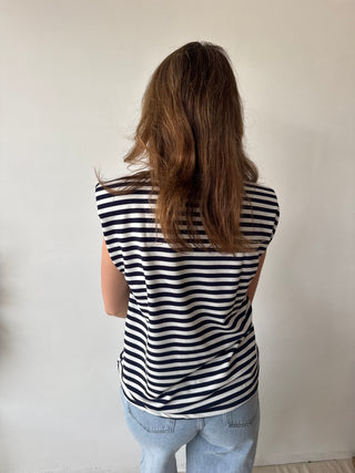 Navy white striped sleeveless top