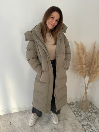 Light kaki puffer coat