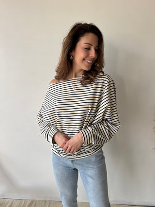 Navy stripes asymmetric top