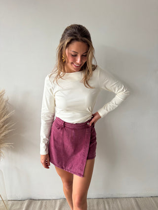 Burgundy denim skort