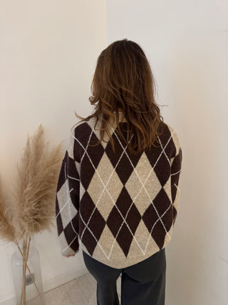 Beige brown argyle sweater