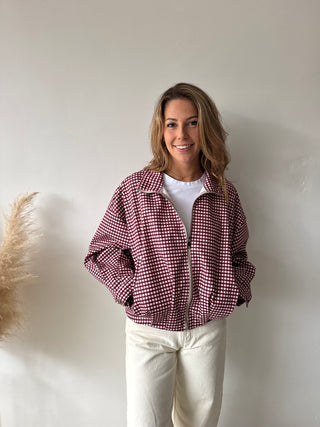 Burgundy checked zipper jacket