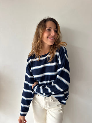 Navy striped knot back knit