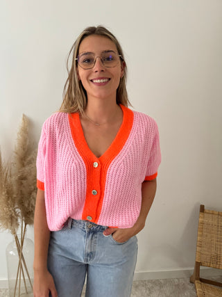 Super soft pink orange button knit