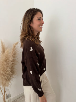 White hearts brown knit
