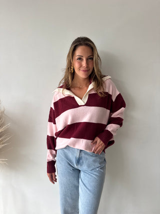 Burgundy pink striped knit