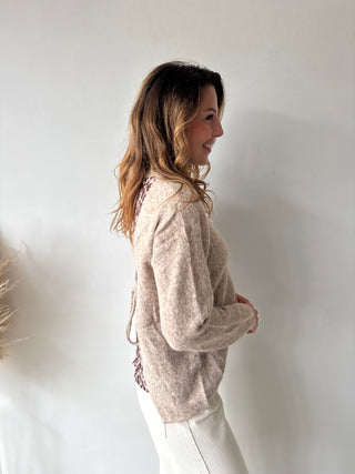 Leopard back detail taupe knit