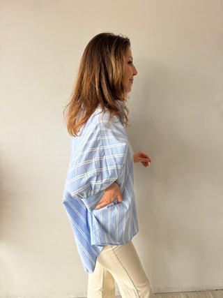 Blue white striped blouse