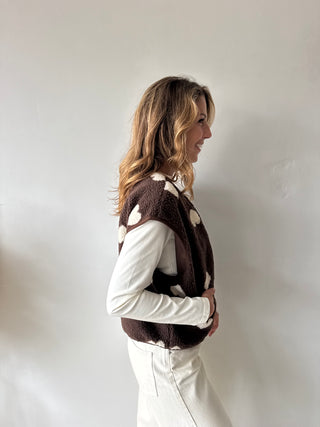 Beige hearts brown teddy vest