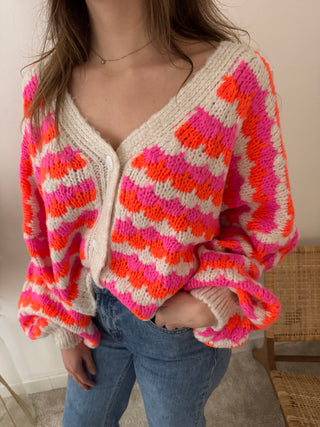 Fuchsia orange button knit