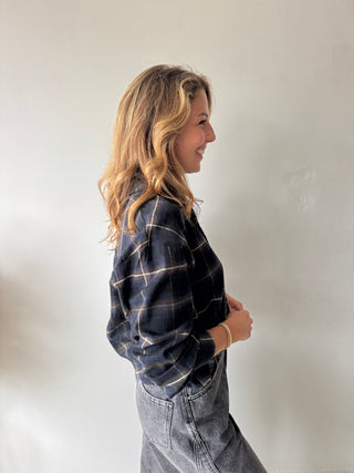 Blue brown checked shirt