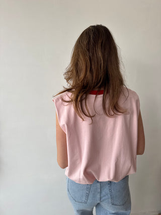 Red detail pink top