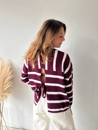 Burgundy striped knot knit