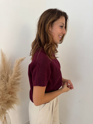 Short sleeves soft burgundy knit