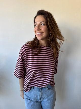 Pink brown striped t-shirt