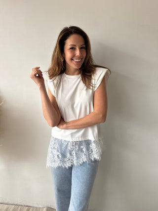 Lace details white top