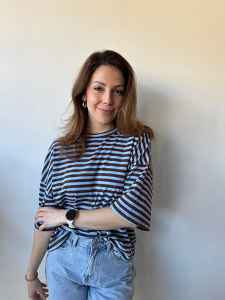 Blue brown striped t-shirt