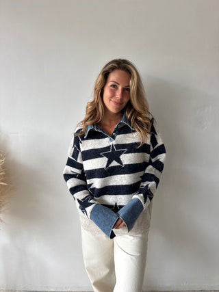 Denim detail star knit