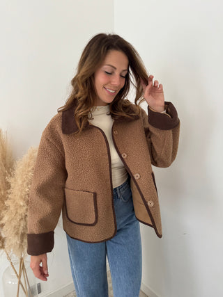 Brown details taupe jacket