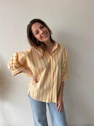 Yellow pink striped blouse